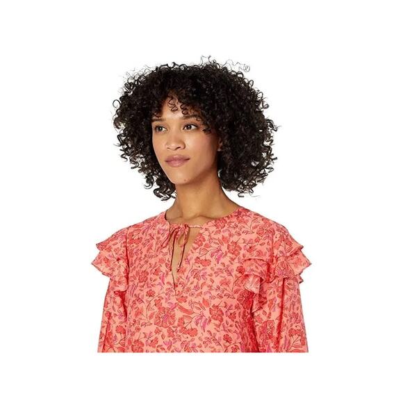 Vineyard Vines NWT Papaya Floral Helenium Tunic Loose Puff Sleeve Silk Dress XS - Picture 5 of 10